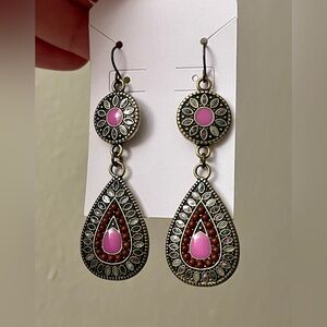 ❤️‍🔥 Boho Pink Red Medallion Teardrop Dangle Earrings